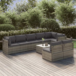 9 Piece Garden Lounge Set with Cushions Grey Poly Rattan