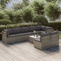 9 Piece Garden Lounge Set with Cushions Grey Poly Rattan