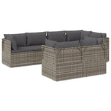 7 Piece Garden Lounge Set with Cushions Grey Poly Rattan - Front View