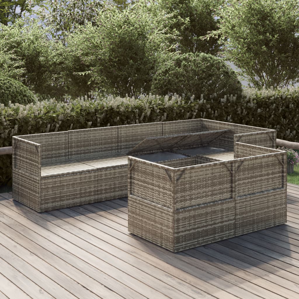 7 Piece Garden Lounge Set with Cushions Grey Poly Rattan
