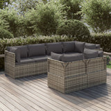 7 Piece Garden Lounge Set with Cushions Grey Poly Rattan