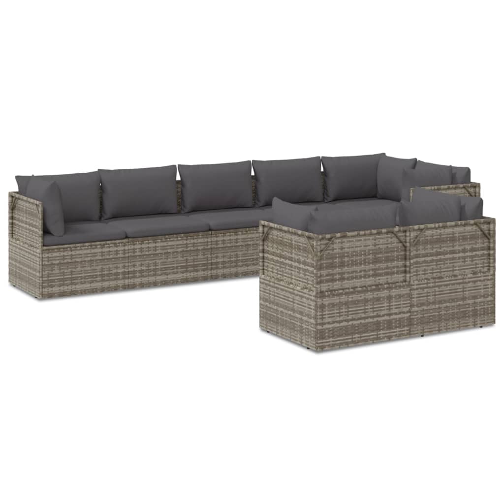 8 Piece Garden Lounge Set with Cushions Grey Poly Rattan