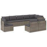 9 Piece Garden Lounge Set with Cushions Grey Poly Rattan