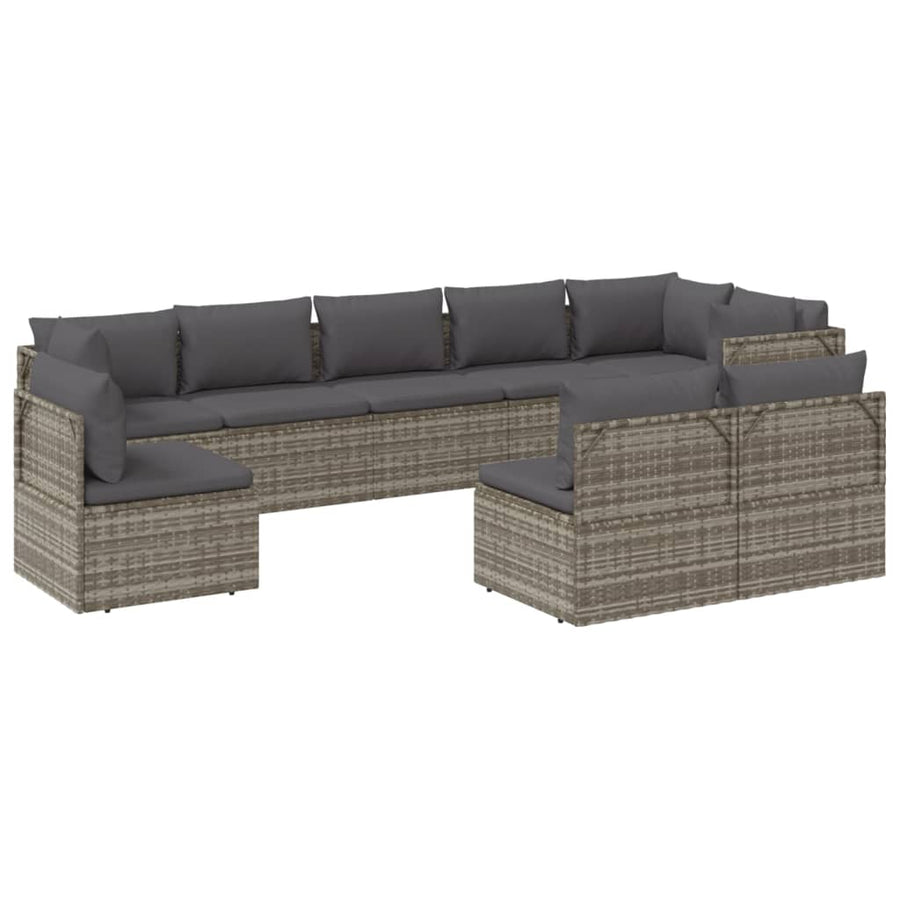 9 Piece Garden Lounge Set with Cushions Grey Poly Rattan