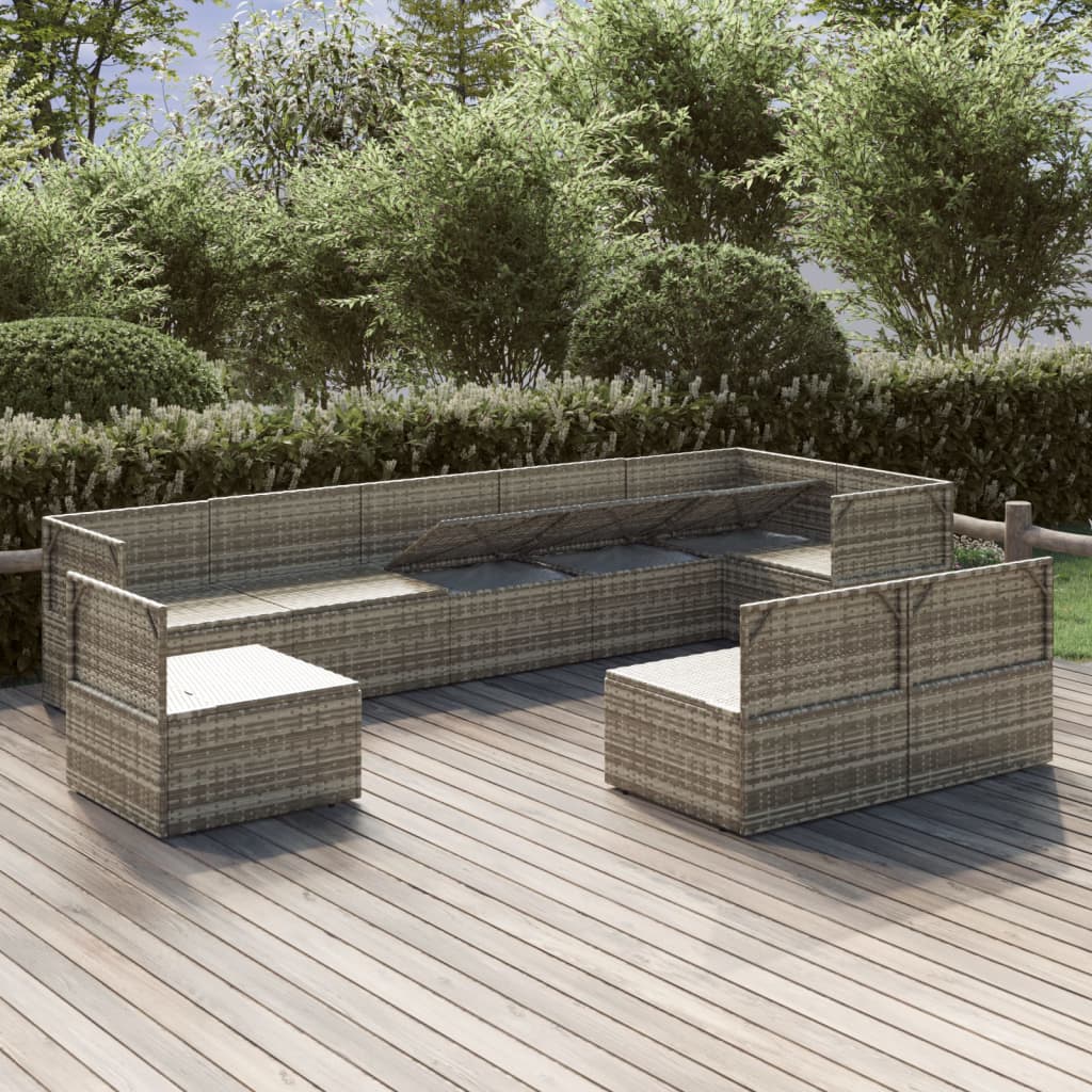 9 Piece Garden Lounge Set with Cushions Grey Poly Rattan