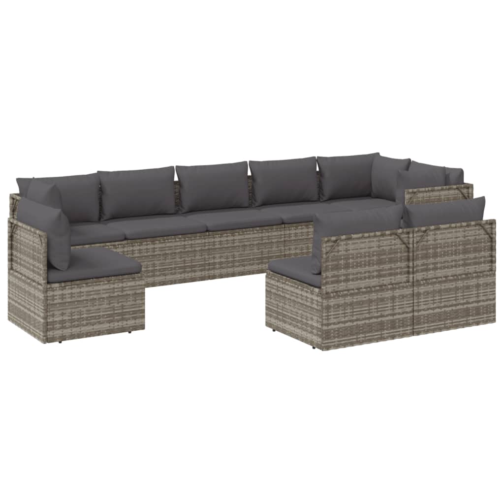 9 Piece Garden Lounge Set with Cushions Grey Poly Rattan
