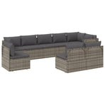 9 Piece Garden Lounge Set with Cushions Grey Poly Rattan
