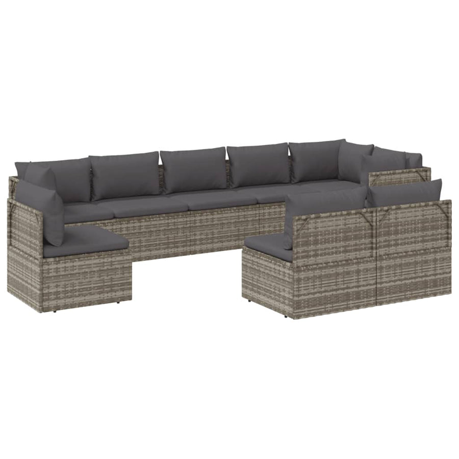 9 Piece Garden Lounge Set with Cushions Grey Poly Rattan