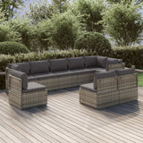 9 Piece Garden Lounge Set with Cushions Grey Poly Rattan