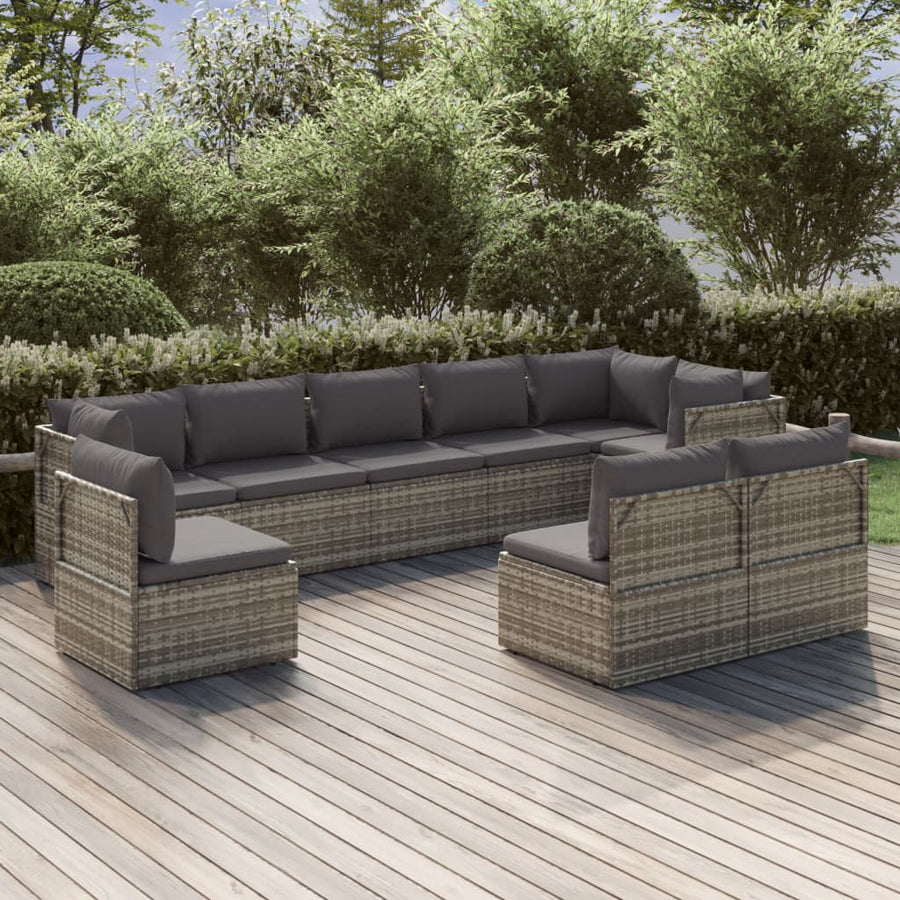 9 Piece Garden Lounge Set with Cushions Grey Poly Rattan