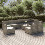 10 Piece Garden Lounge Set with Cushions Grey Poly Rattan - Side View