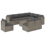 10 Piece Garden Lounge Set with Cushions Grey Poly Rattan - Front View