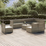 10 Piece Garden Lounge Set with Cushions Grey Poly Rattan - Side View