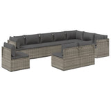 10 Piece Garden Lounge Set with Cushions Grey Poly Rattan