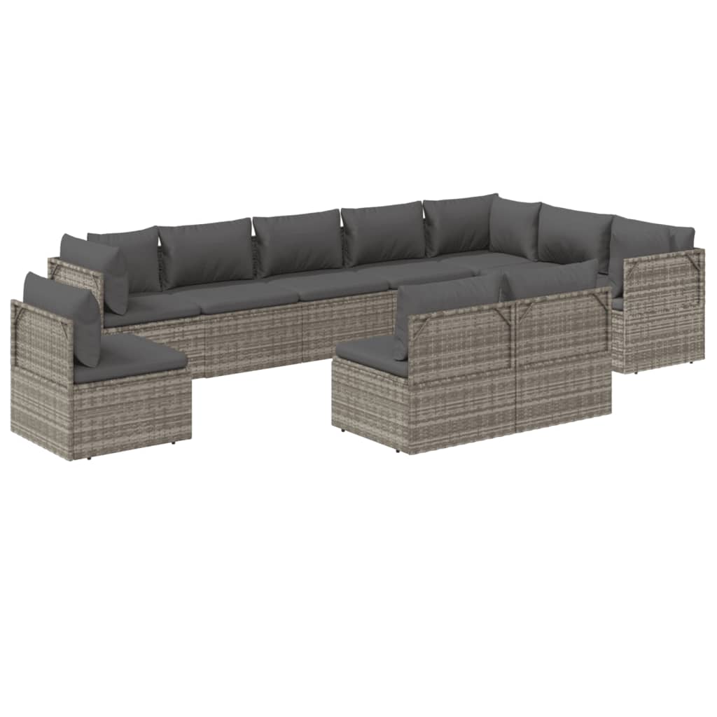 10 Piece Garden Lounge Set with Cushions Grey Poly Rattan