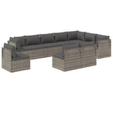 10 Piece Garden Lounge Set with Cushions Grey Poly Rattan