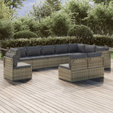 10 Piece Garden Lounge Set with Cushions Grey Poly Rattan