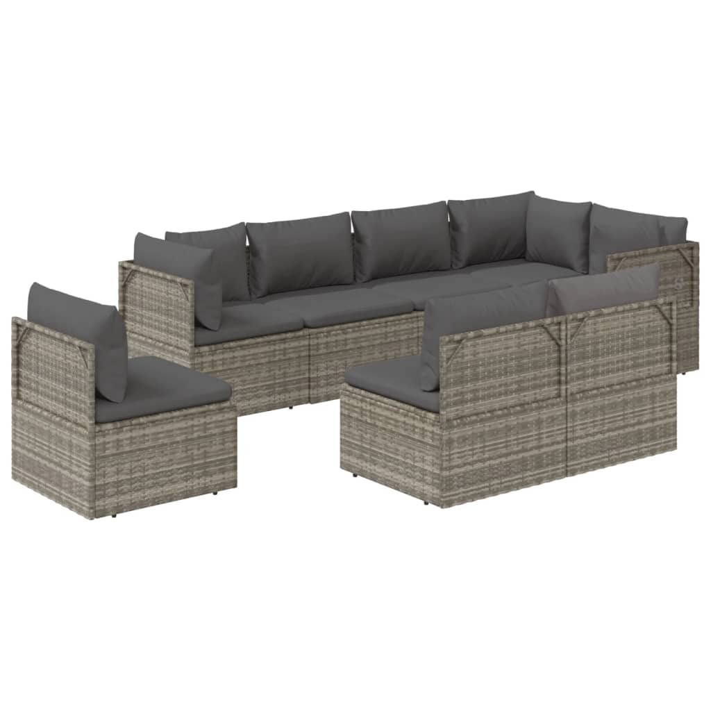 8 Piece Garden Lounge Set with Cushions Grey Poly Rattan