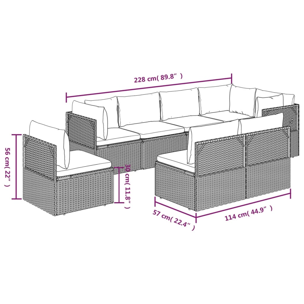 8 Piece Garden Lounge Set with Cushions Grey Poly Rattan