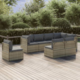 8 Piece Garden Lounge Set with Cushions Grey Poly Rattan
