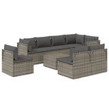9 Piece Garden Lounge Set with Cushions Grey Poly Rattan