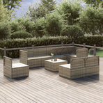 9 Piece Garden Lounge Set with Cushions Grey Poly Rattan