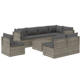 9 Piece Garden Lounge Set with Cushions Grey Poly Rattan