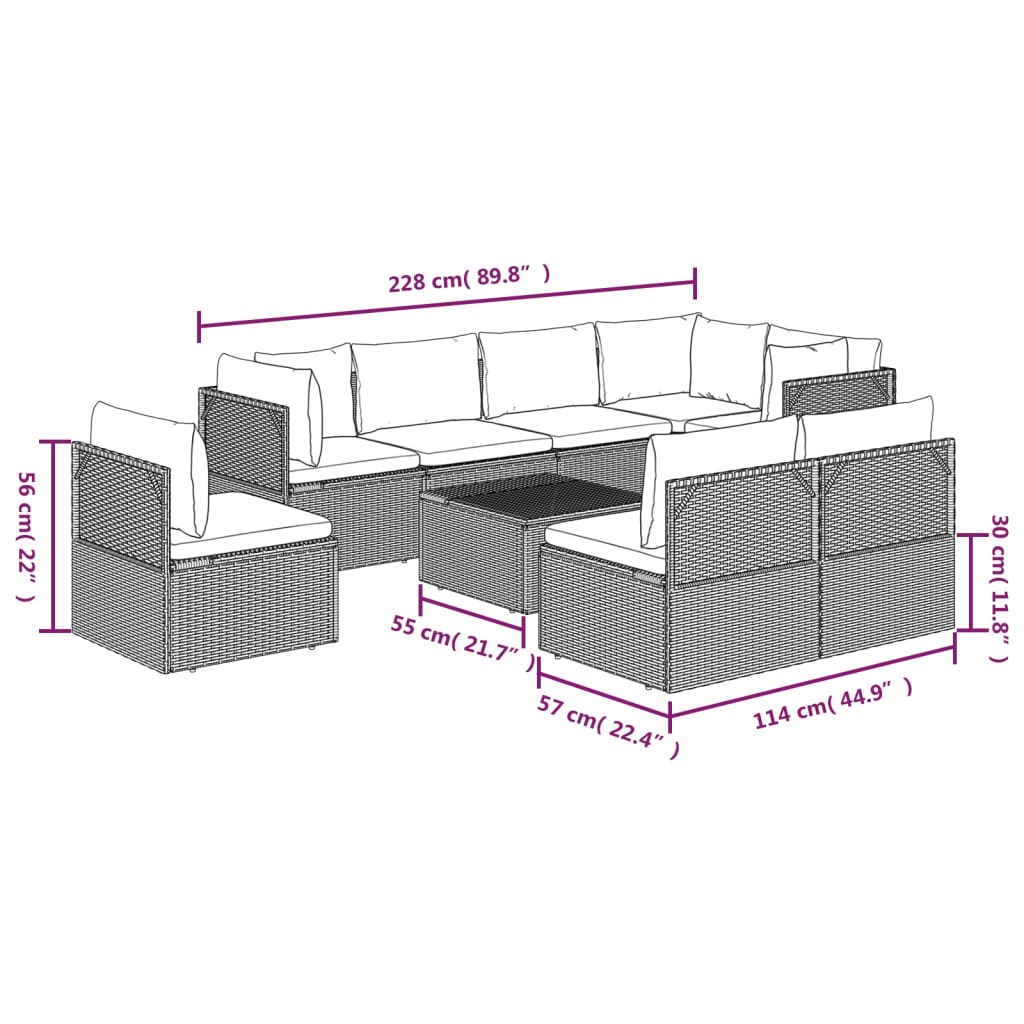 9 Piece Garden Lounge Set with Cushions Grey Poly Rattan