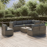 9 Piece Garden Lounge Set with Cushions Grey Poly Rattan