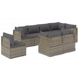 8 Piece Garden Lounge Set with Cushions Grey Poly Rattan - Front View
