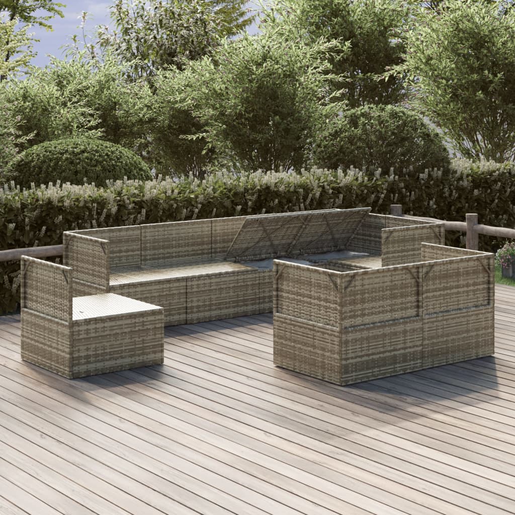 8 Piece Garden Lounge Set with Cushions Grey Poly Rattan