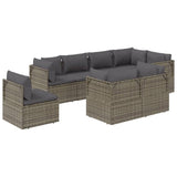 8 Piece Garden Lounge Set with Cushions Grey Poly Rattan