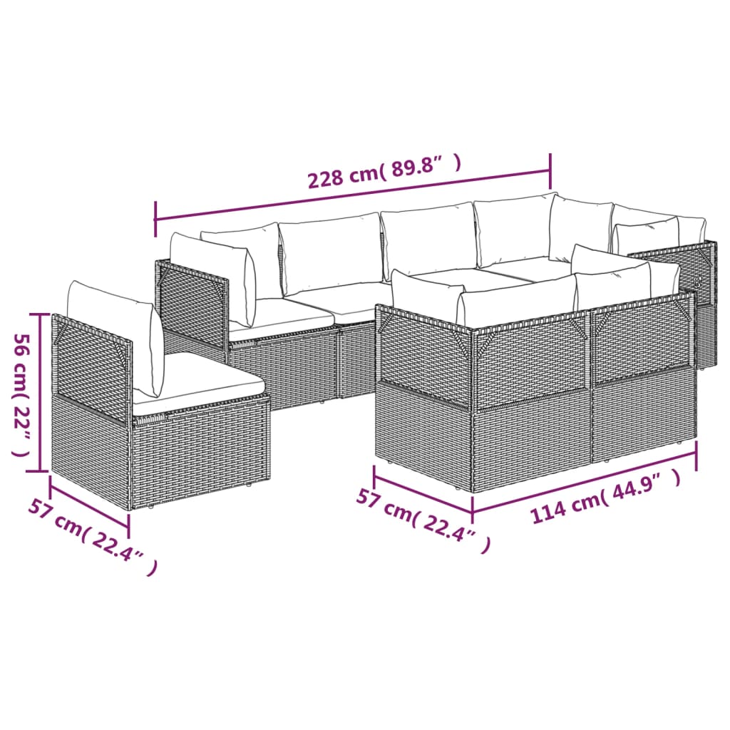 8 Piece Garden Lounge Set with Cushions Grey Poly Rattan