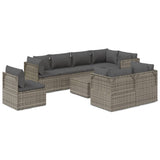 9 Piece Garden Lounge Set with Cushions Grey Poly Rattan - Front View