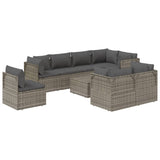 9 Piece Garden Lounge Set with Cushions Grey Poly Rattan