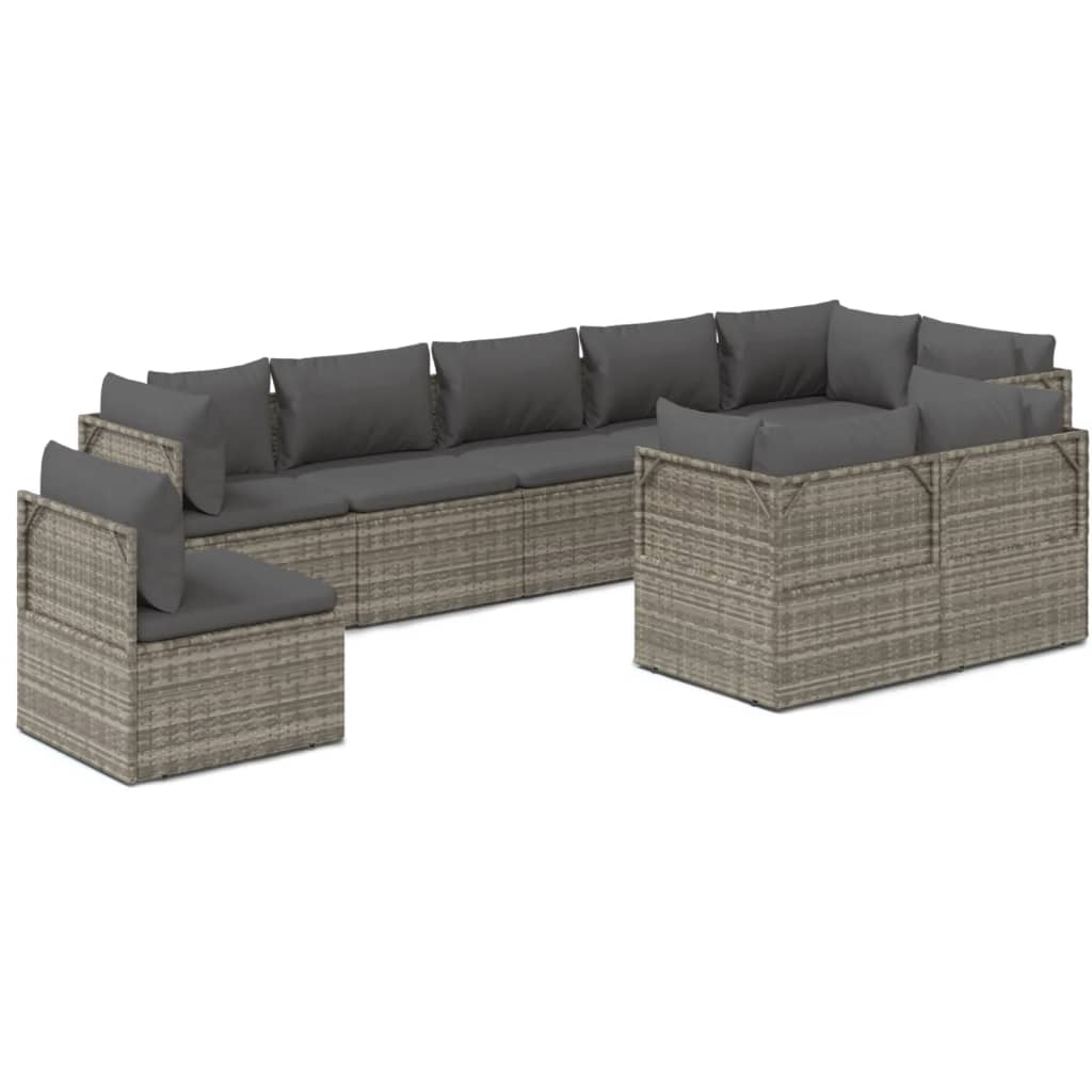 9 Piece Garden Lounge Set with Cushions Grey Poly Rattan