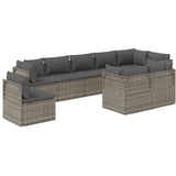 9 Piece Garden Lounge Set with Cushions Grey Poly Rattan