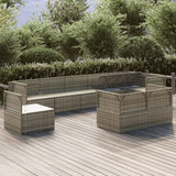 9 Piece Garden Lounge Set with Cushions Grey Poly Rattan