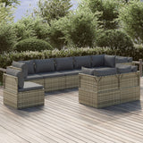 9 Piece Garden Lounge Set with Cushions Grey Poly Rattan