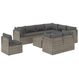10 Piece Garden Lounge Set with Cushions Grey Poly Rattan