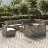 10 Piece Garden Lounge Set with Cushions Grey Poly Rattan