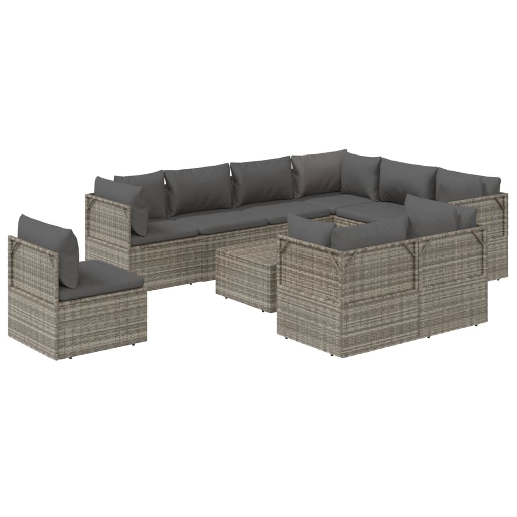 10 Piece Garden Lounge Set with Cushions Grey Poly Rattan