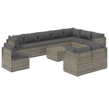 11 Piece Garden Lounge Set with Cushions Grey Poly Rattan - Front View
