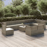 11 Piece Garden Lounge Set with Cushions Grey Poly Rattan - Side View