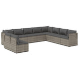 10 Piece Garden Lounge Set with Cushions Grey Poly Rattan