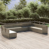 10 Piece Garden Lounge Set with Cushions Grey Poly Rattan - Side View