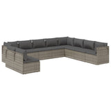 10 Piece Garden Lounge Set with Cushions Grey Poly Rattan