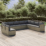 10 Piece Garden Lounge Set with Cushions Grey Poly Rattan