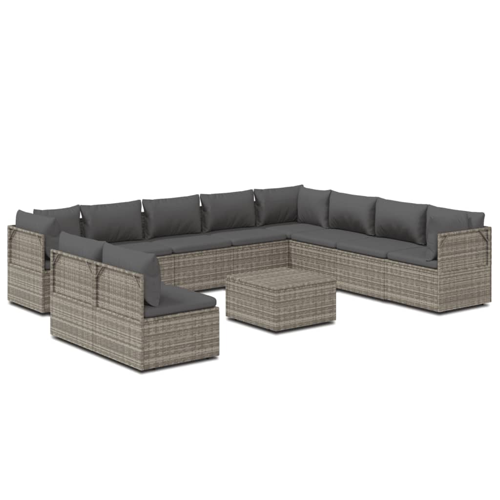 11 Piece Garden Lounge Set with Cushions Grey Poly Rattan