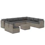 11 Piece Garden Lounge Set with Cushions Grey Poly Rattan - Front View